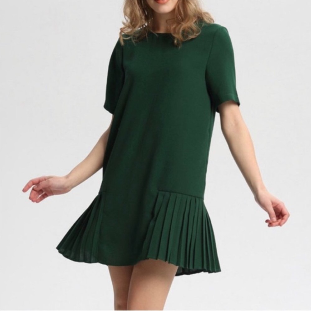 Zara Dark Green Mini Dress with Pleats